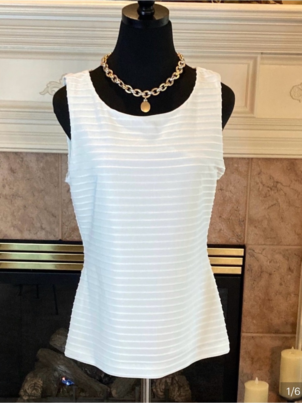 CALVIN KLEIN Top Ribbed Sleeveless Off White Size M